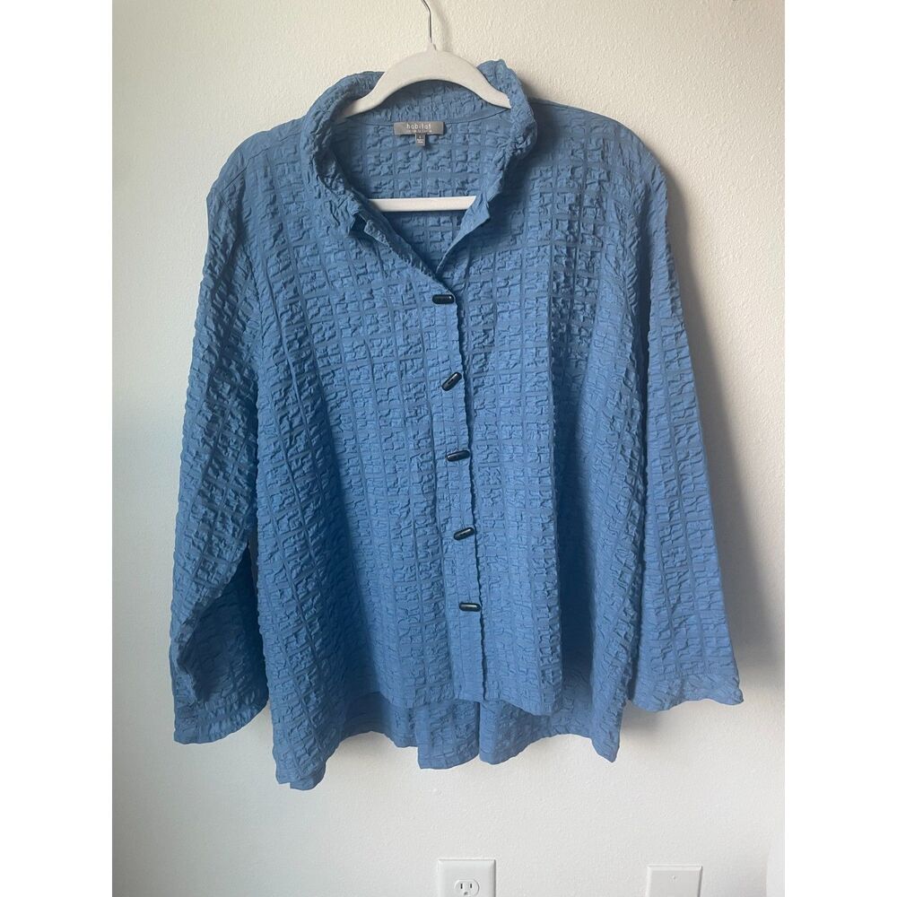 Habitat Blue Crinkle Puckered Textured Shacket Jacket Button Up Top